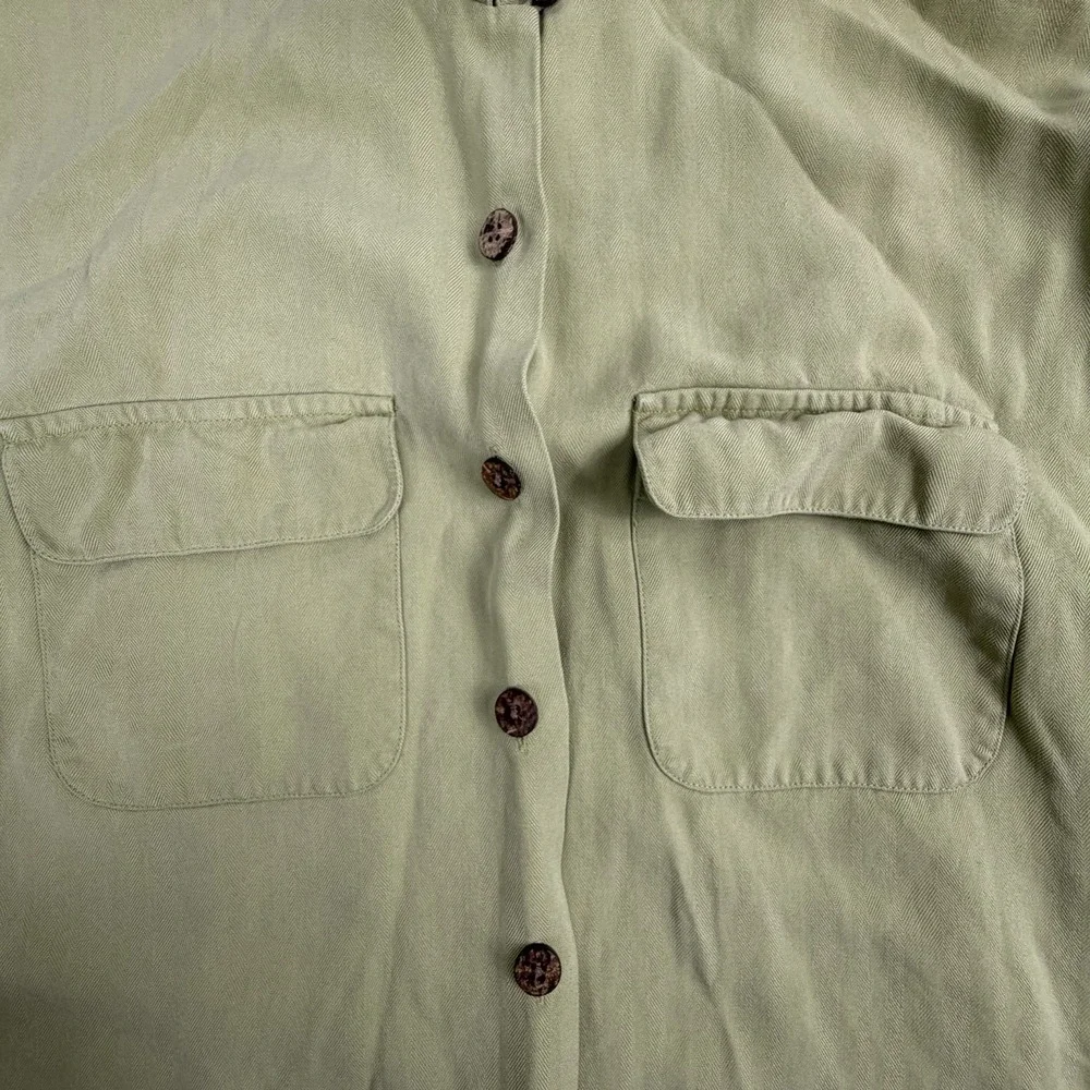 Tommy Bahama Women Silk Herringbone Button Down Shirt Sage Green Long Sleeve S - Picture 7 of 12